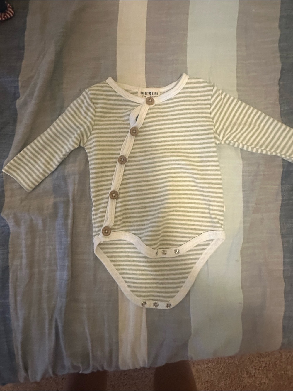 Neutral Stripe Long-Sleeve One-Piece Bodysuit in Cream and Sage